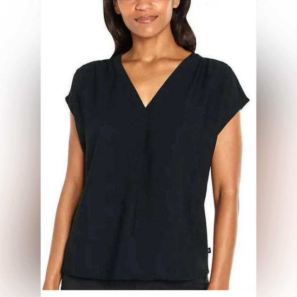 Banana Republic Women's Cap Sleeve V Neck Top (Black, XXL)